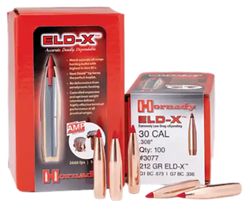 Hornady ELD-X 30 Cal .308 212gr Polymer Tip Boat Tail Reloading Bullets - 100/Box