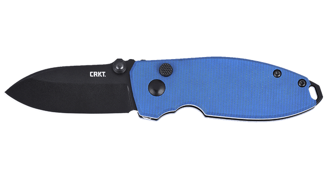 Columbia River Squid 2.27" Folding Drop Point Plain D2 Black Oxide Blue Micarta Button Lock