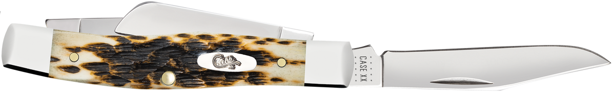 Case 00079 Medium Stockman 2.57"/1.88"/1.76" Folding Clip/Sheepsfoot/Pen Amber Bone Chrome Vanadium