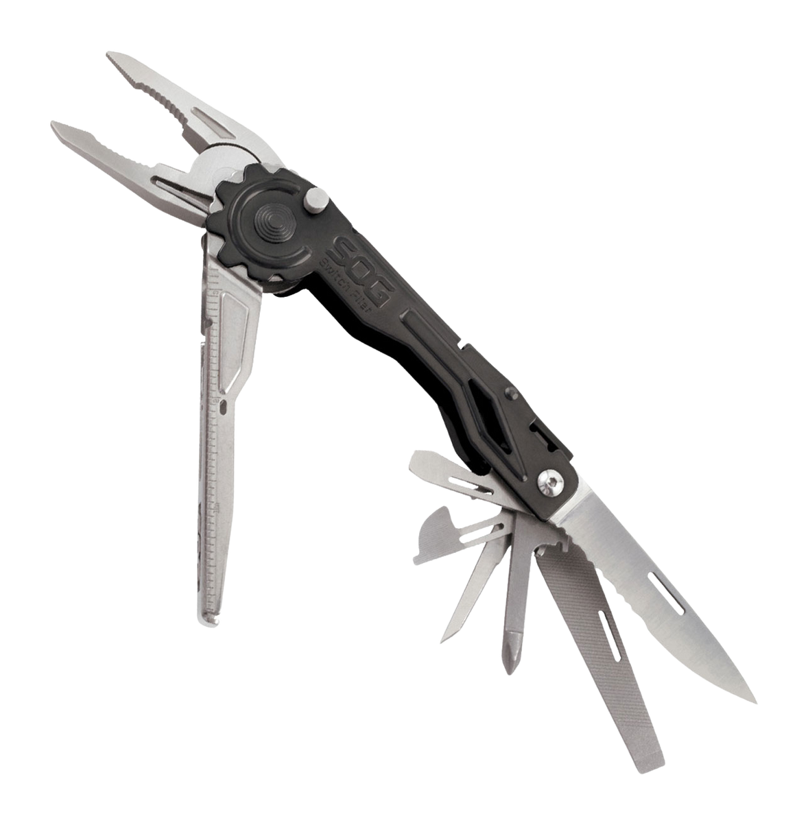 S.O.G SwitchPlier 2.0 12-in-1 Multi-Tool 6.1" Black / Silver Stainless Clam Pack