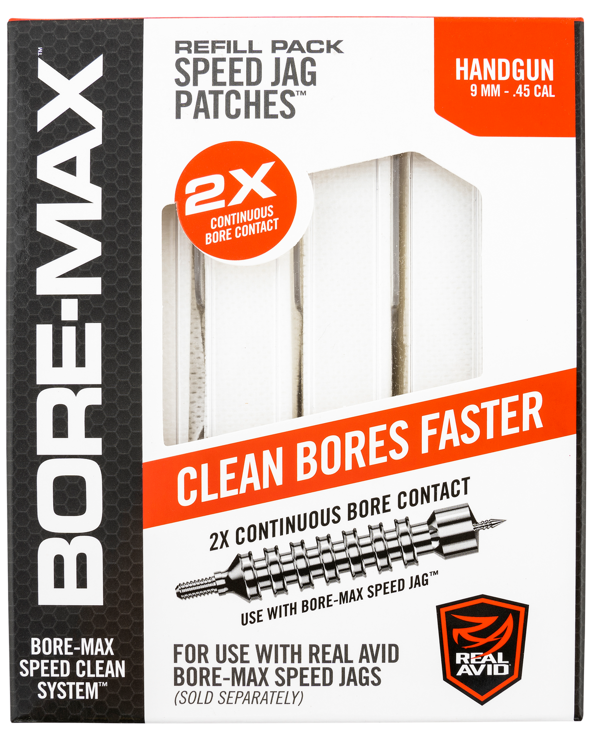 Real Avid Bore-Max Speed Jag Patches 9mm/45 Cal 4" Synthetic 250/Box