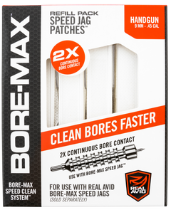 Real Avid Bore-Max Speed Jag Patches 9mm/45 Cal 4" Synthetic 250/Box