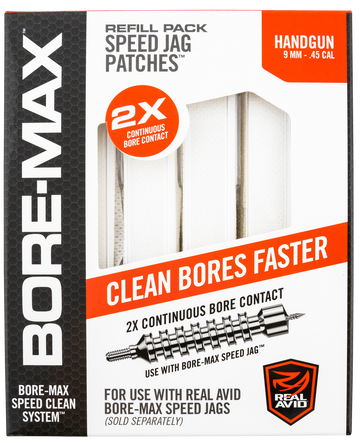 Real Avid Bore-Max Speed Jag Patches 9mm/45 Cal 4" Synthetic 250/Box