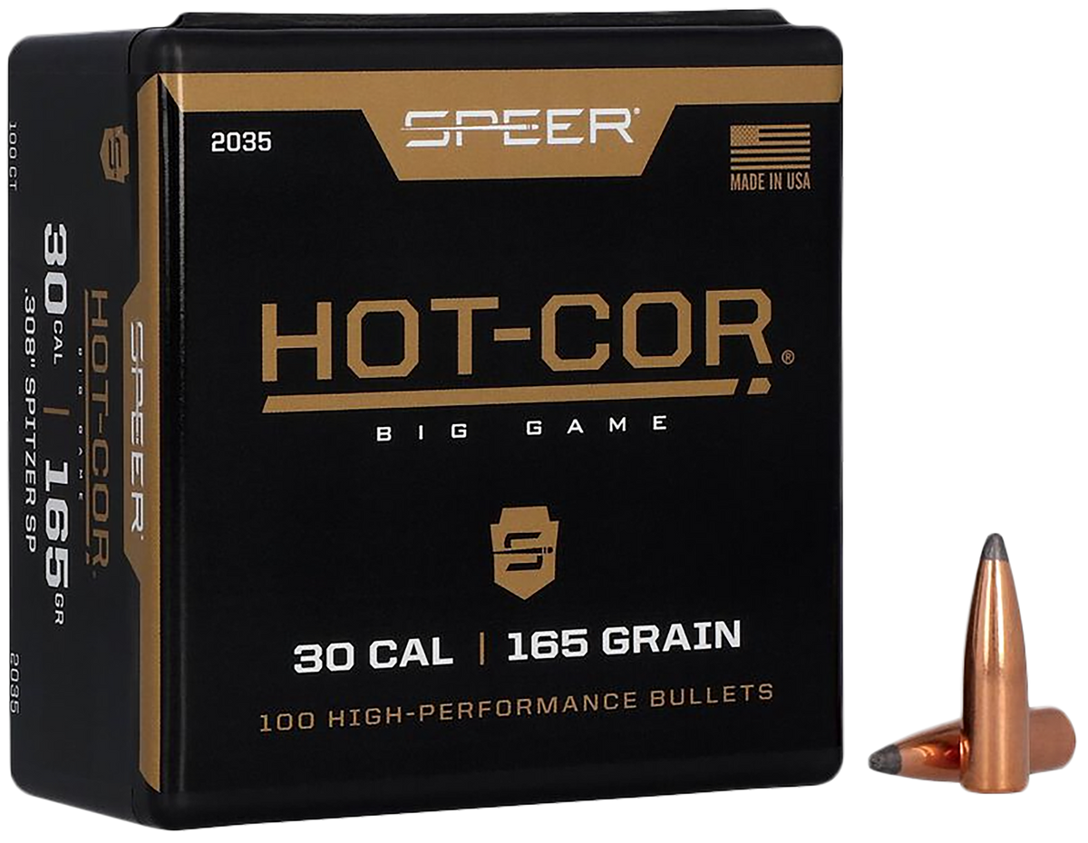 Speer Ammo 2035 Hot-Cor .308 165gr Spitzer Soft Point Rifle Reloading Bullets - 100/Box