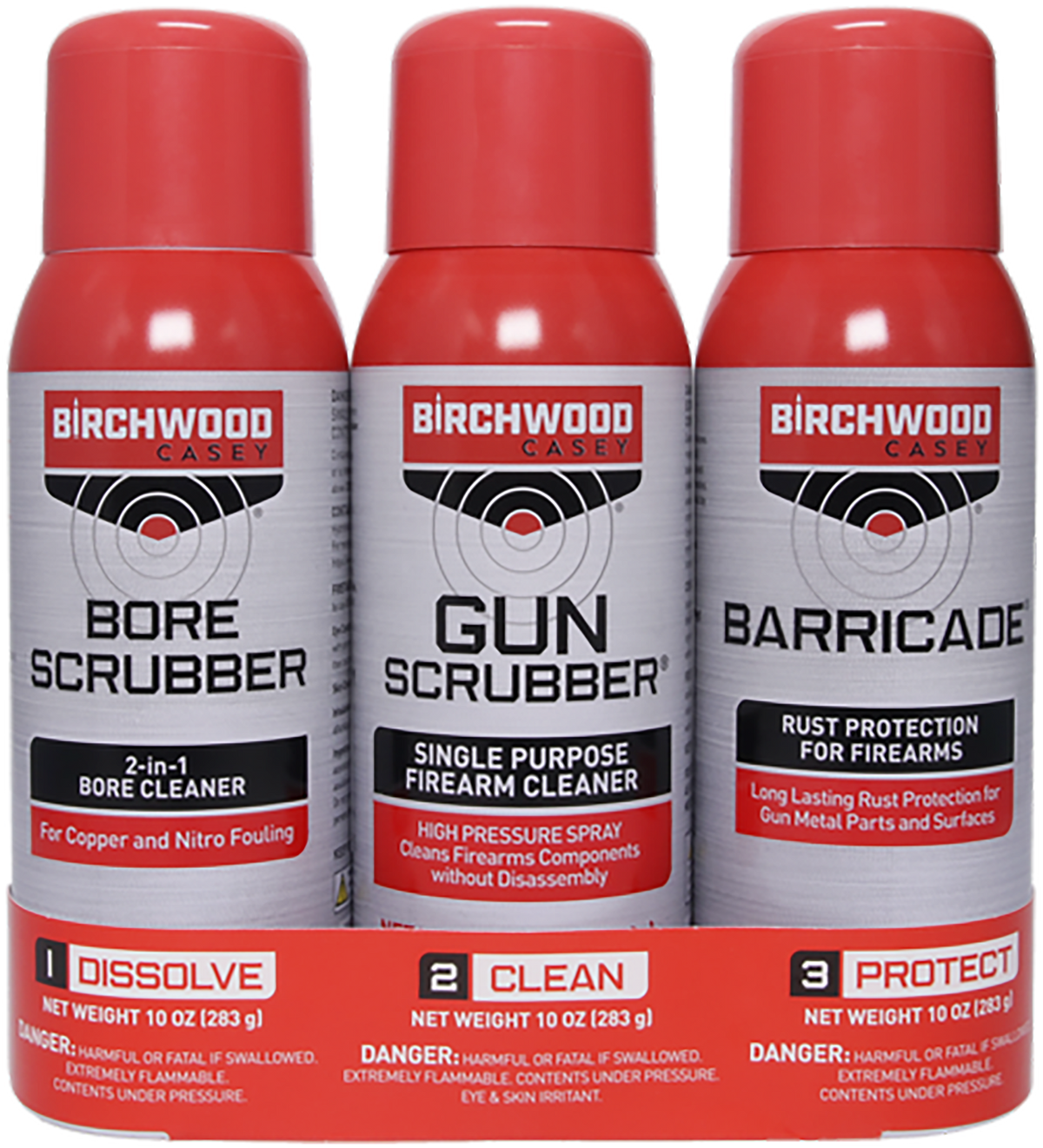 Birchwood Casey 1-2-3 Aerosol Value Pack Kit 10 oz 3-Pack - Bore Scrubber, Gun Scrubber & Barricade