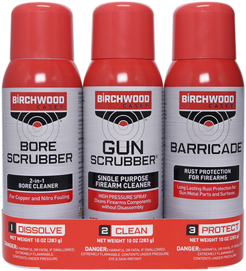 Birchwood Casey 1-2-3 Aerosol Value Pack Kit 10 oz 3-Pack - Bore Scrubber, Gun Scrubber & Barricade