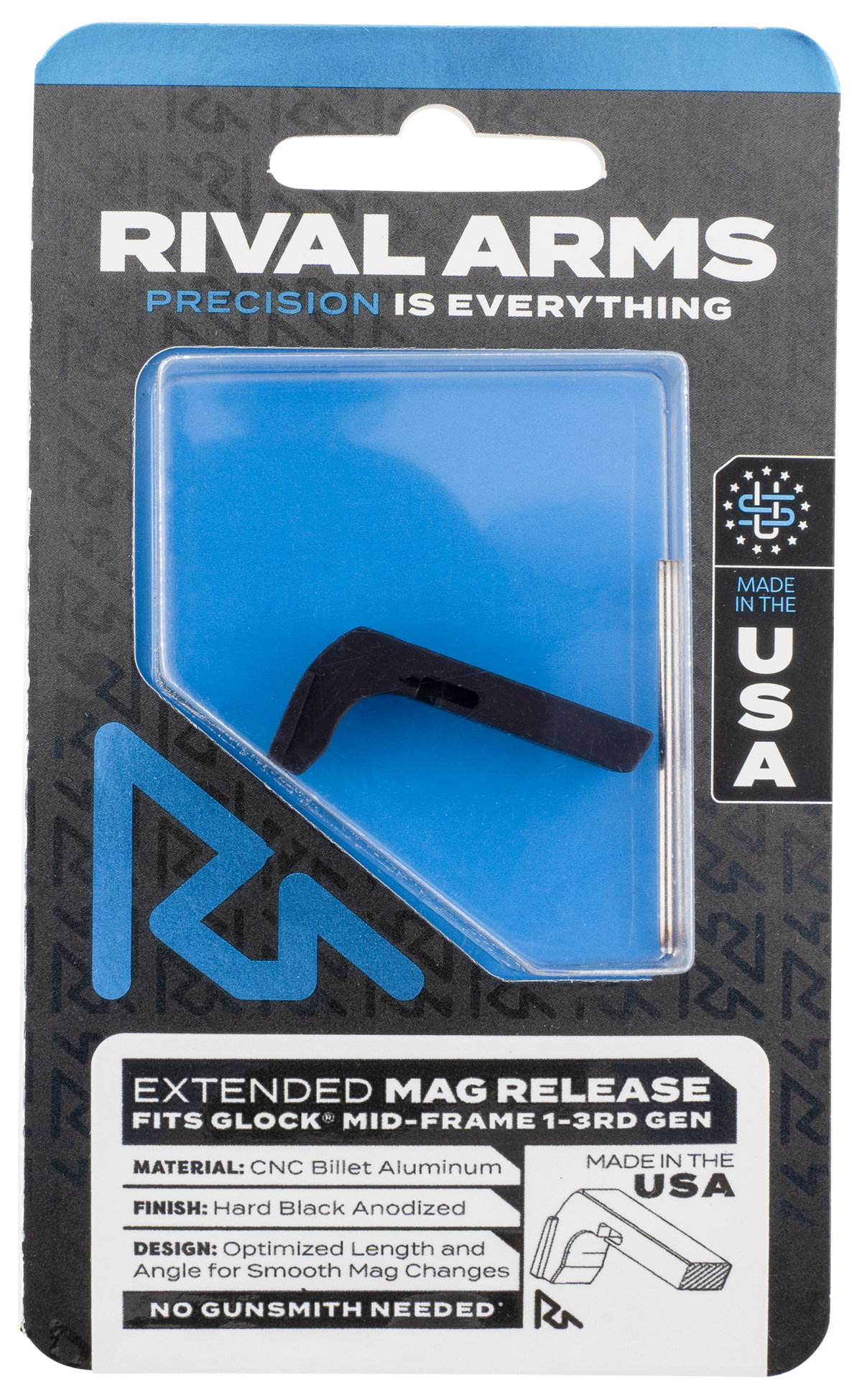 Rival Arms RA72G001A Magazine Release Fits Glock Gen3 (Except 21SF) Extended Black Anodized Aluminum
