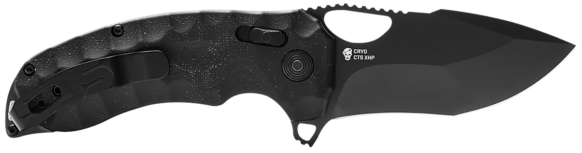 S.O.G Kiku XR 3.03" Tanto Plain Edge Satin CTS XHP Black Linen Micarta Folding Knife