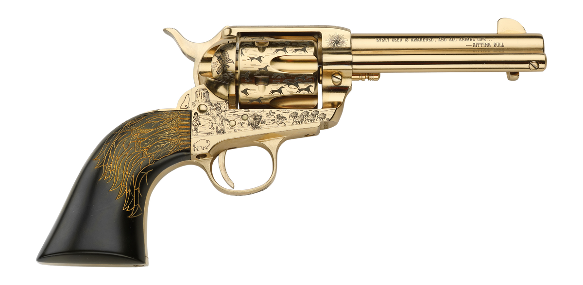 Pietta Keeper Of The Plains 45 Colt 4.75" 6-Shot Single-Action Revolver - Ultra Black Engraved Eagle Feather Grip