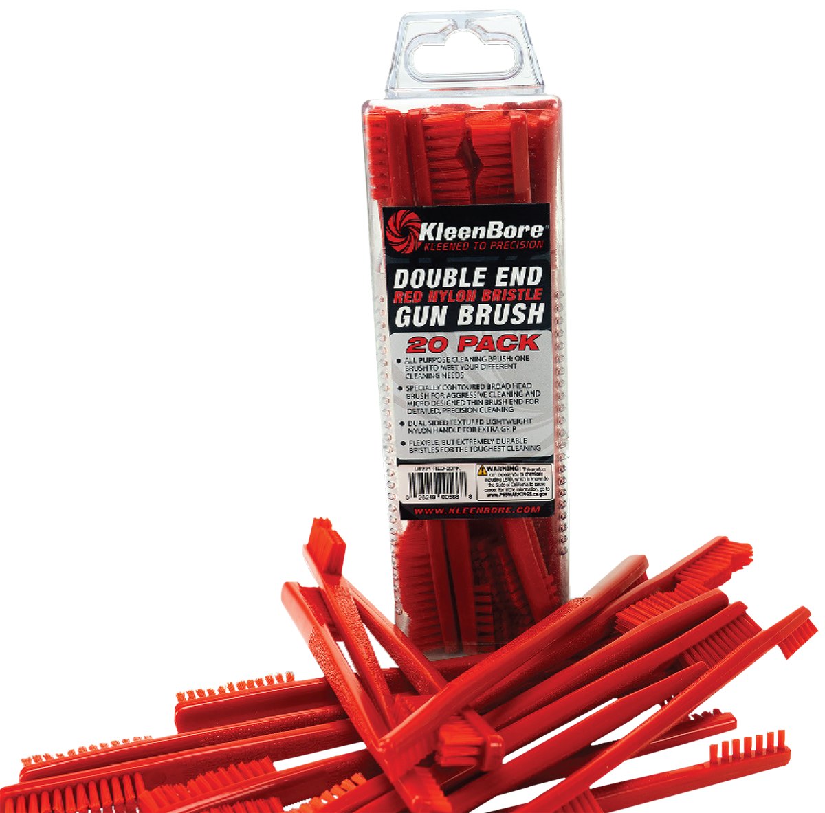 Kleen-Bore UT221 Double End Red Nylon Utility Brush - 20 Pack