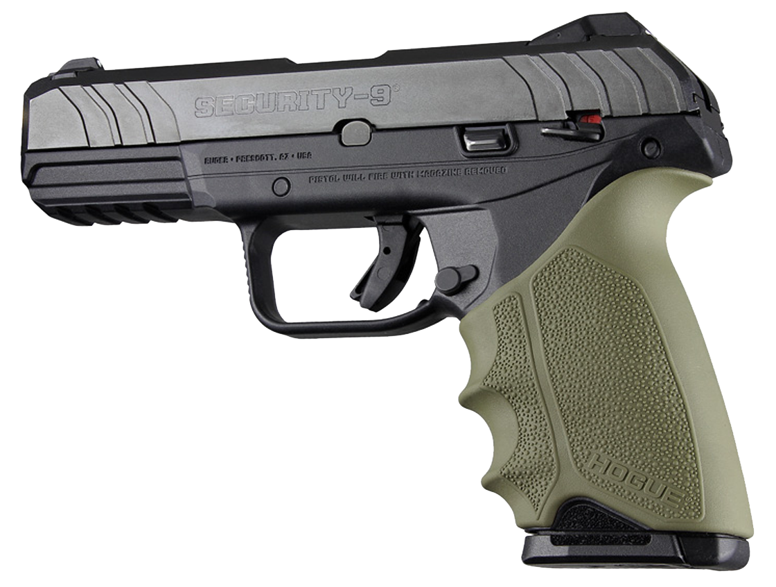 Hogue HandAll Beavertail Rubber Grip Sleeve OD Green Finger Grooves for Ruger Security-9