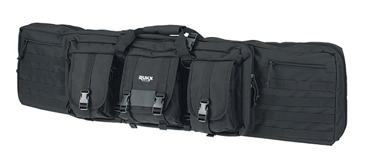 RUKX Gear Tactical Double Gun Case 36" Black 600D Polyester - Holds 2 Rifles