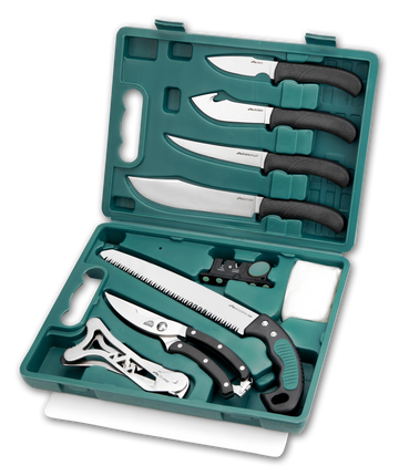 Outdoor Edge GP1 Game Pro 11-Piece Game Processing Kit 420J2 SS Black TPR Handle