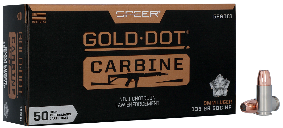 Speer Ammo Gold Dot Carbine 9mm Luger 135gr Hollow Point 50rd Box - Box or Case