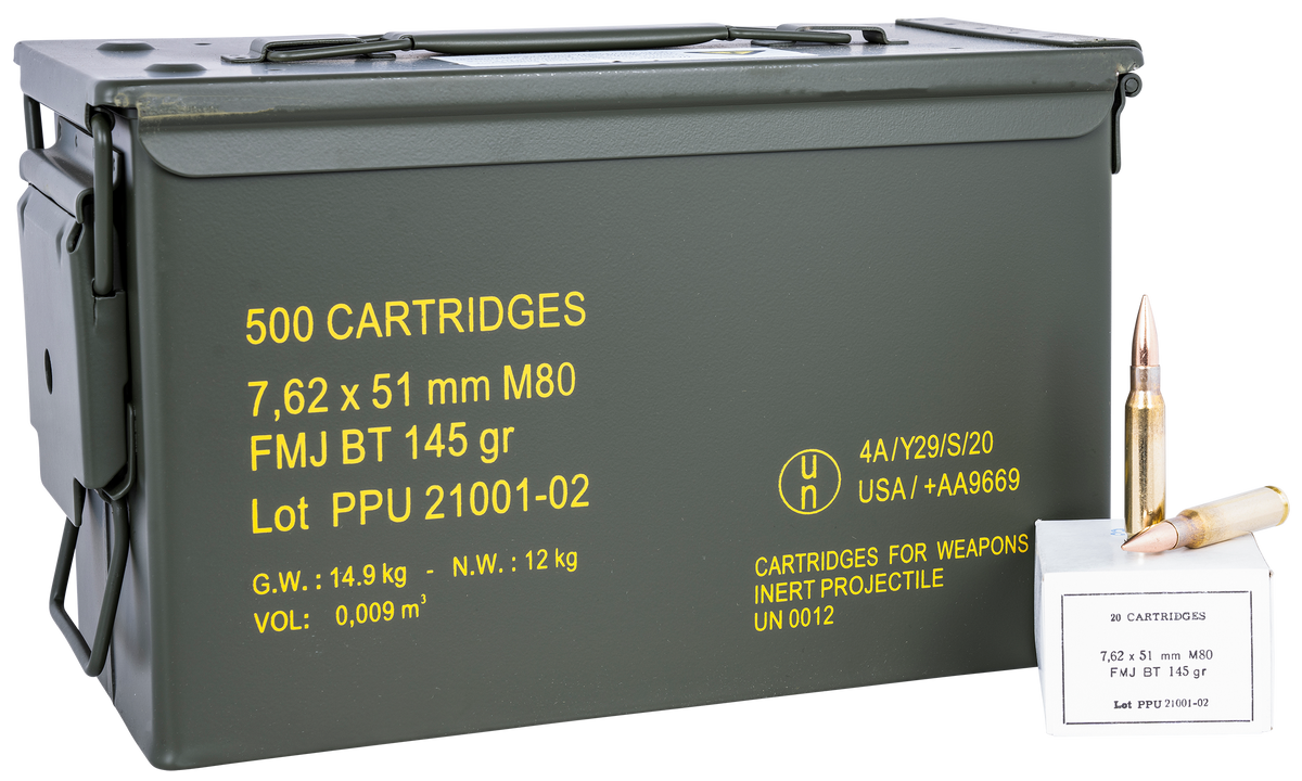 PPU Rangemaster 7.62x51mm NATO 145gr Full Metal Jacket Boat Tail 500 Rds - Sold by Case w/ Metal Can