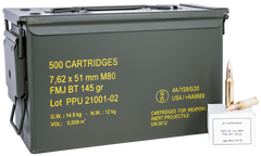 PPU Rangemaster 7.62x51mm NATO 145gr Full Metal Jacket Boat Tail 500 Rds - Sold by Case w/ Metal Can