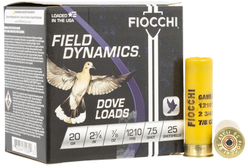 Fiocchi Field Dynamics Dove & Quail 20 Gauge 2.75" 7/8 oz 7.5 Shot 25 Rd - Box or Case