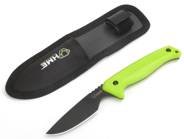 HME KNFBCK Fixed Blade 2.5" Caper Plain 420HC Black Oxide Green TPR Handle