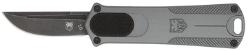 CobraTec Knives California 952 1.75" Drop Point Plain D2 Steel Black Stonewashed Gray Aluminum Handle OTF - CA Compliant