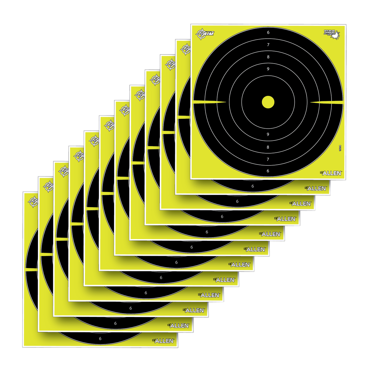 EZ-Aim 15214 Splash Reactive Bullseye Non-Adhesive Paper Target 12" 12-Pack - Black/Yellow