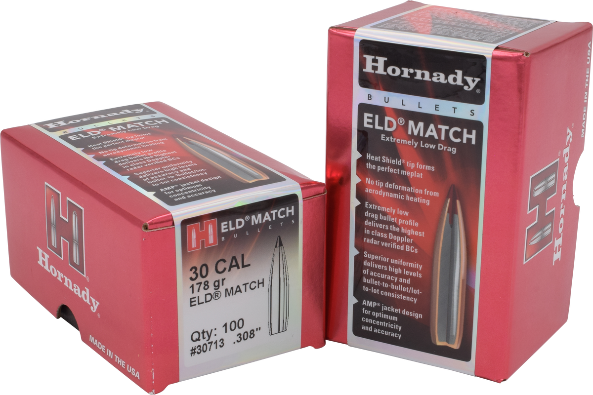 Hornady ELD Match 30 Cal .308 178 gr Reloading Bullets - 100/Box