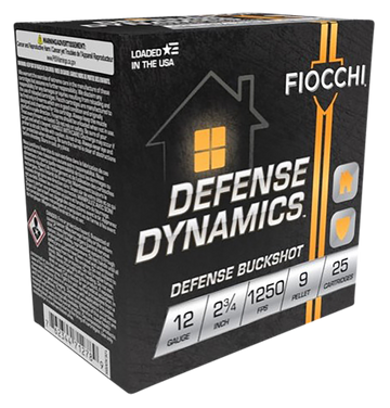 Fiocchi Defense Dynamics 12 Gauge 2.75" 9-Pellet #1 Buckshot 25 Bx - Box or Case