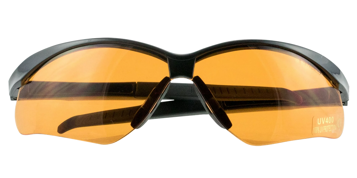 Walkers Game Ear Crosshair Sport Glasses Amber Lens Polycarbonate Black Half Frame