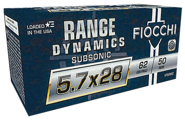 Fiocchi Range Dynamics Subsonic 5.7x28mm 62gr FMJ 50rd Box/10 Case - Box or Case