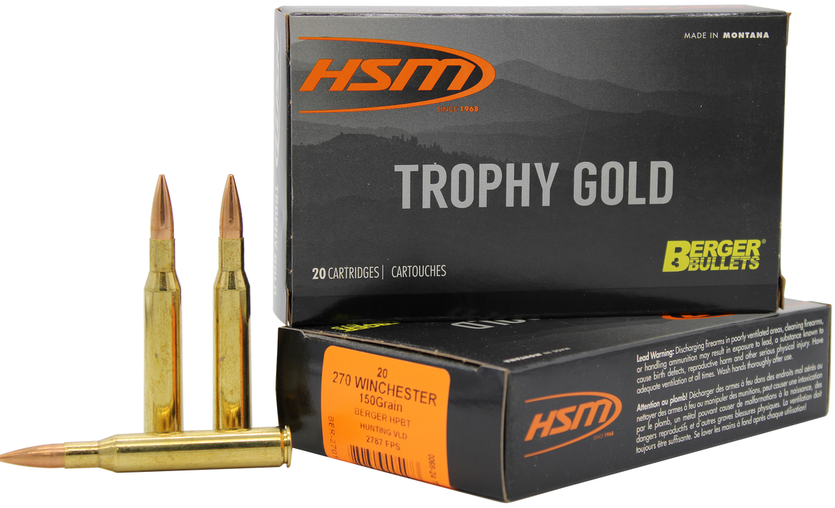 HSM Trophy Gold Extended Range 270 Win 150 gr Berger VLD Match 20 Rd - Box or Case