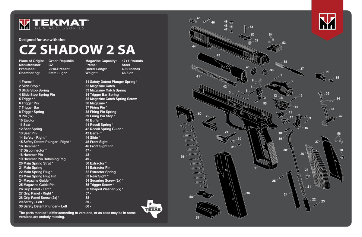 TekMat CZ Shadow 2 SA Gun Cleaning Mat 11x17" Black/White Rubber