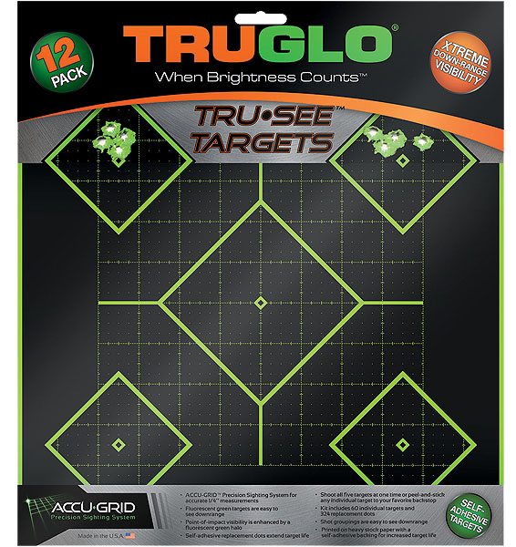 TruGlo Tru-See 5-Diamond Self-Adhesive Splatter Target 12x12 Black/Green 12 Pack