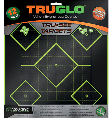TruGlo Tru-See 5-Diamond Self-Adhesive Splatter Target 12x12 Black/Green 12 Pack