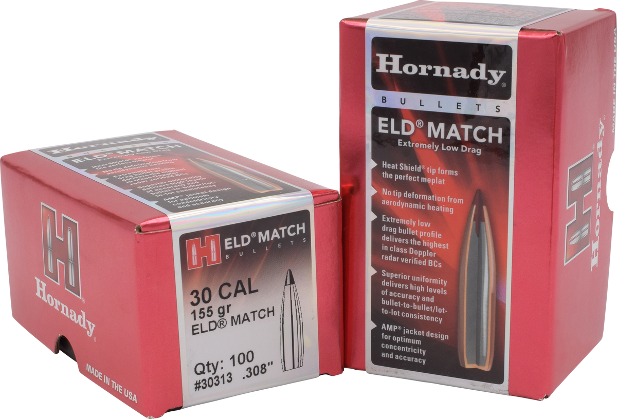 Hornady ELD Match 30 Cal .308 155 gr Reloading Bullets - 100 Per Box