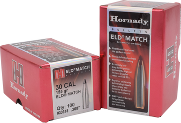 Hornady ELD Match 30 Cal .308 155 gr Reloading Bullets - 100 Per Box