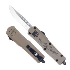 CobraTec Knives FS-3 We The People Medium 3" OTF Drop Point Plain D2 Steel Tan Aluminum Handle
