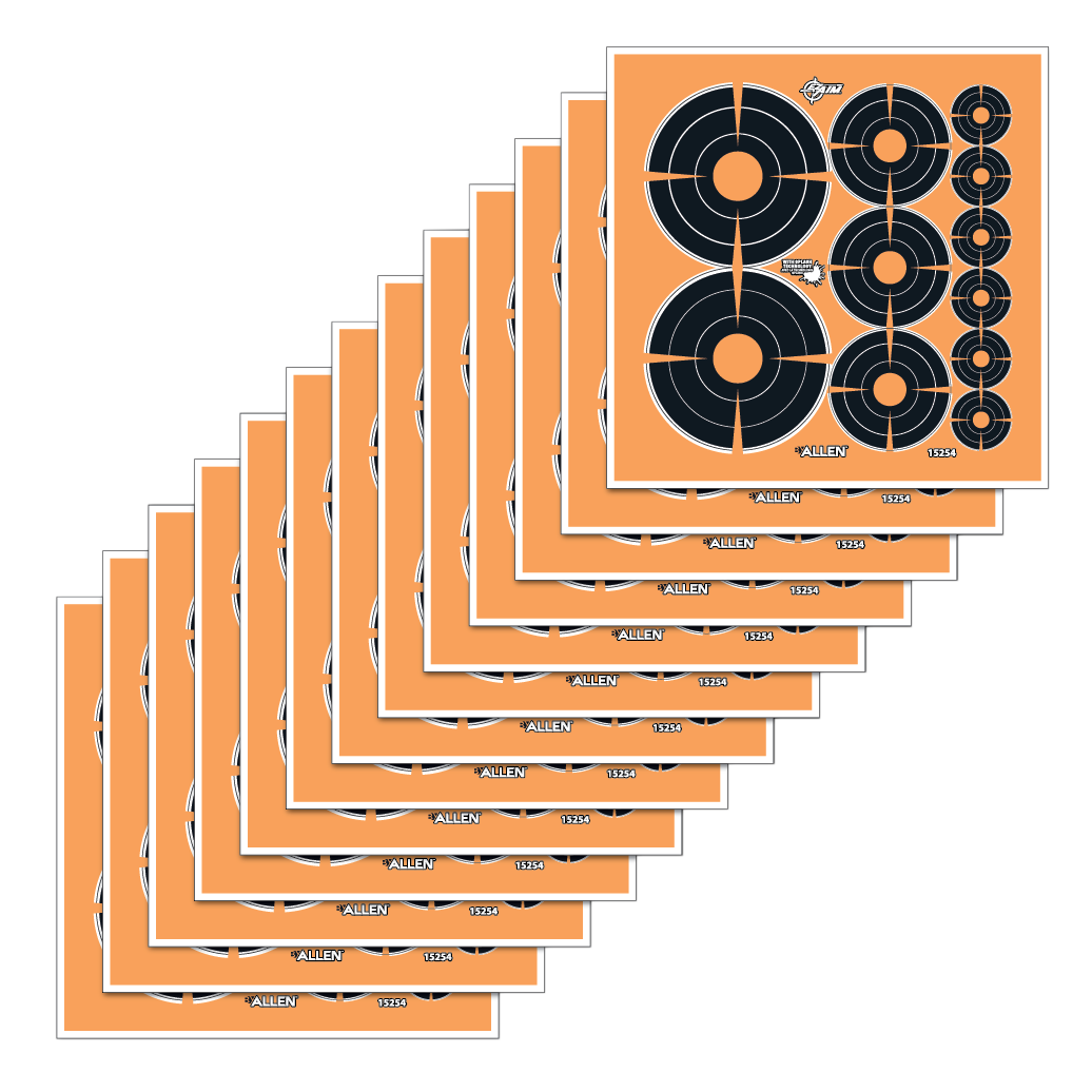 EZ-Aim 15254 Splash Reactive Bullseye Variety Self-Adhesive Paper Target 12 Pack - Black/Orange