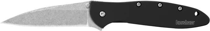 Kershaw Leek 1660SWBLK 3" Folding Drop Point 14C28N Stonewashed Plain Blade - Black Anodized Aluminum Handle