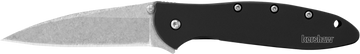 Kershaw Leek 1660SWBLK 3" Folding Drop Point 14C28N Stonewashed Plain Blade - Black Anodized Aluminum Handle
