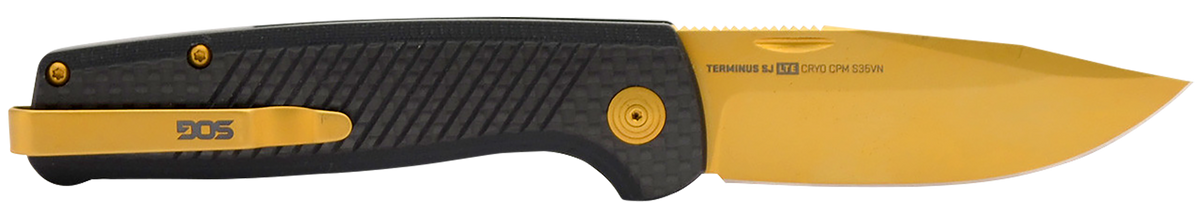 S.O.G Terminus SJ LTE 2.90" Folding Plain Gold TiNi S35VN Blade Graphite Textured G10 Handle