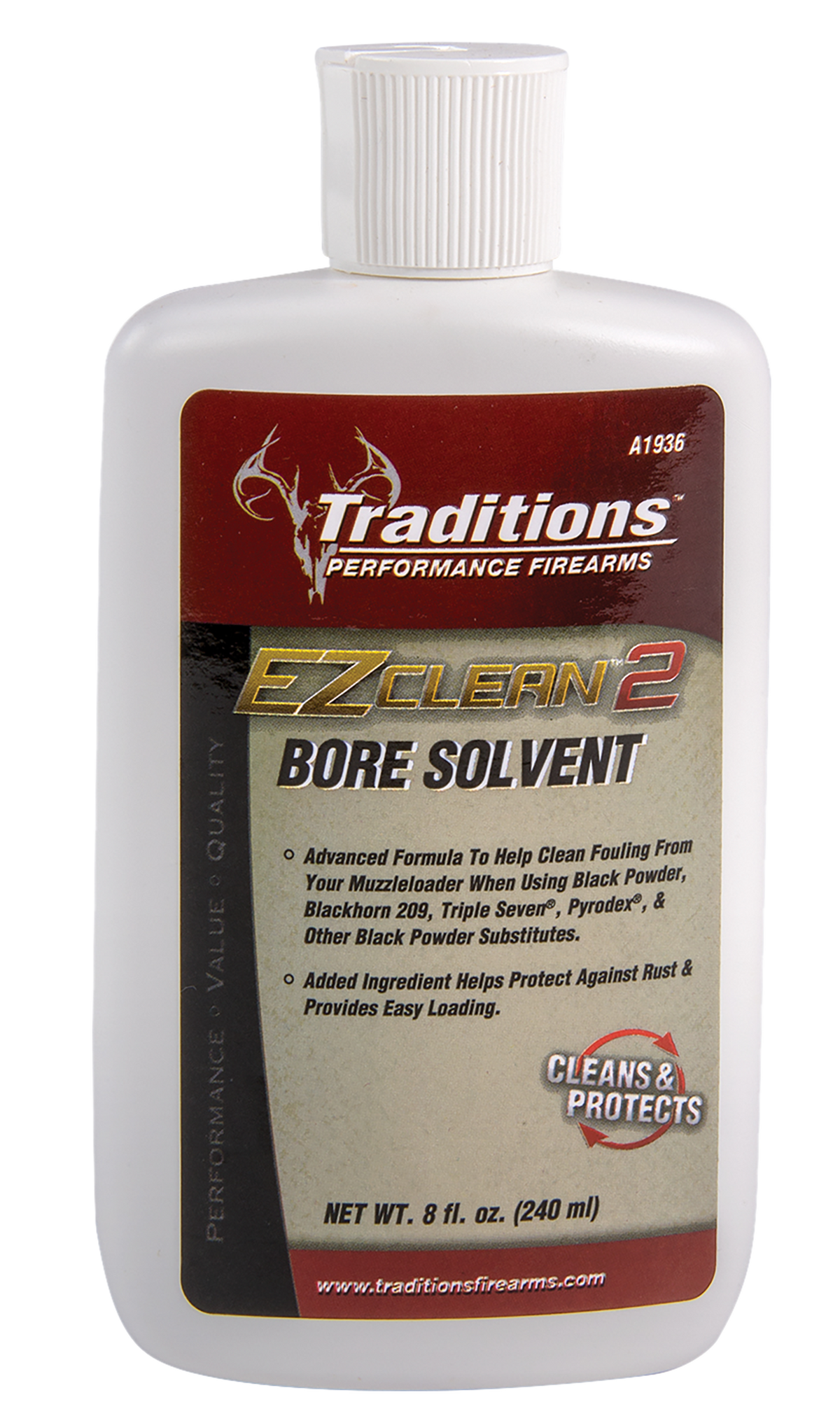 Traditions A1936 EZ Clean 2 Bore Solvent 8 oz Squeeze Bottle