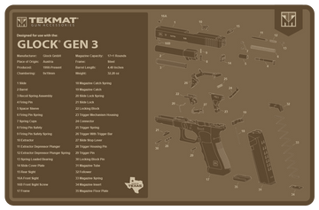 TekMat Glock Gen 3 Cleaning Mat 11"x17" Flat Dark Earth Rubber