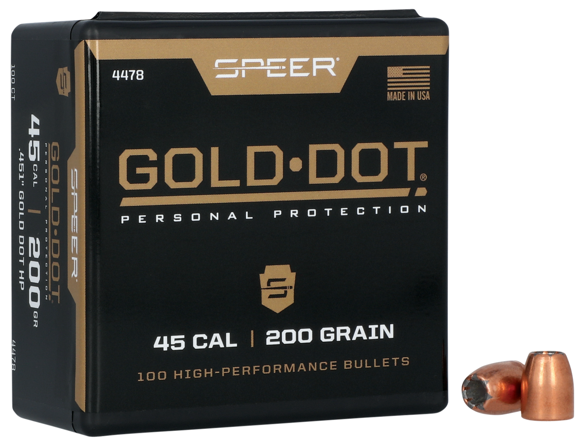 Speer Ammo Gold Dot Personal Protection 45 Cal .451 200gr Hollow Point Reloading Bullets - 100/Box
