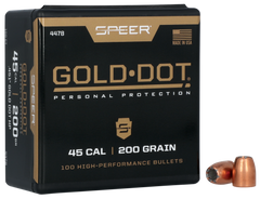 Speer Ammo Gold Dot Personal Protection 45 Cal .451 200gr Hollow Point Reloading Bullets - 100/Box