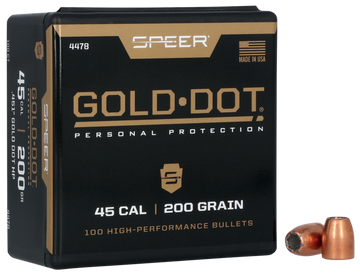 Speer Ammo Gold Dot Personal Protection 45 Cal .451 200gr Hollow Point Reloading Bullets - 100/Box