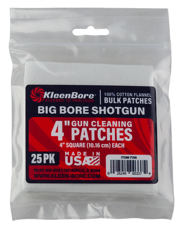 Kleen-Bore P206 Super Shooter 4" Cotton Flannel Cleaning Patches 25 Per Pack - Big Bore Shotgun/37mm/40mm Launcher