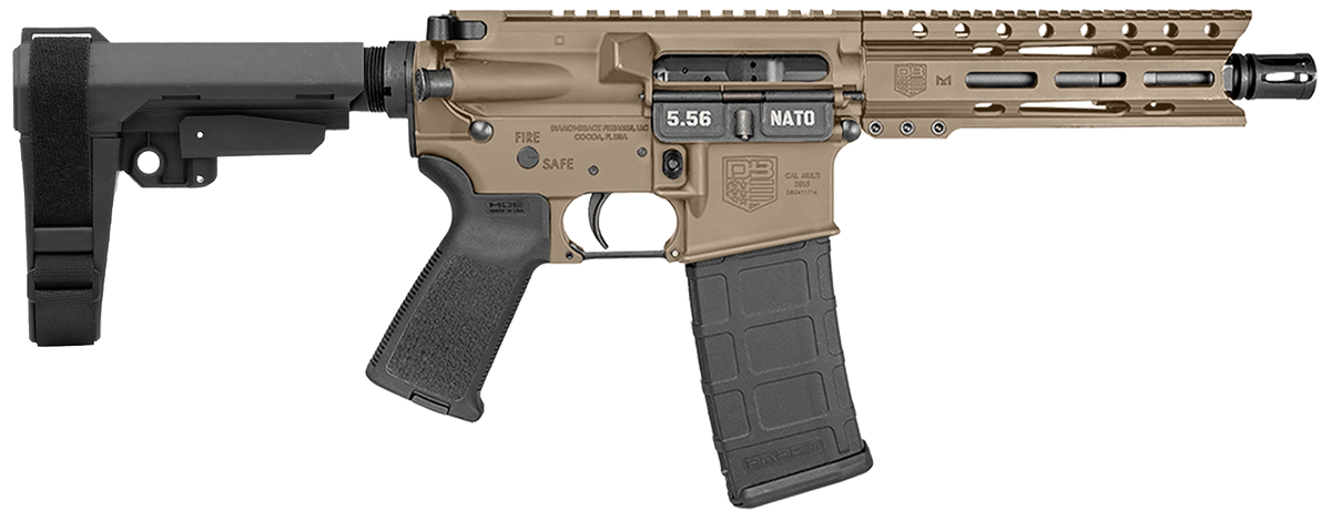 Diamondback DB15 5.56 NATO 7" 30+1 Semi-Auto AR Pistol - SBA3 Brace - FDE Cerakote