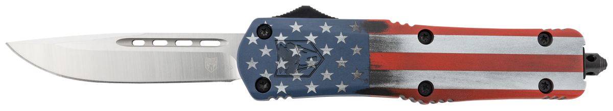 CobraTec Knives FS-3 American Flag Medium 3" OTF Drop Point D2 Steel US Flag Aluminum Cerakote Handle