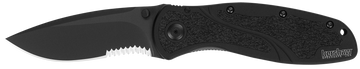 Kershaw Blur 3.4" Folding Drop Point w/Recurve Part Serrated Black DLC - Black Serrated
