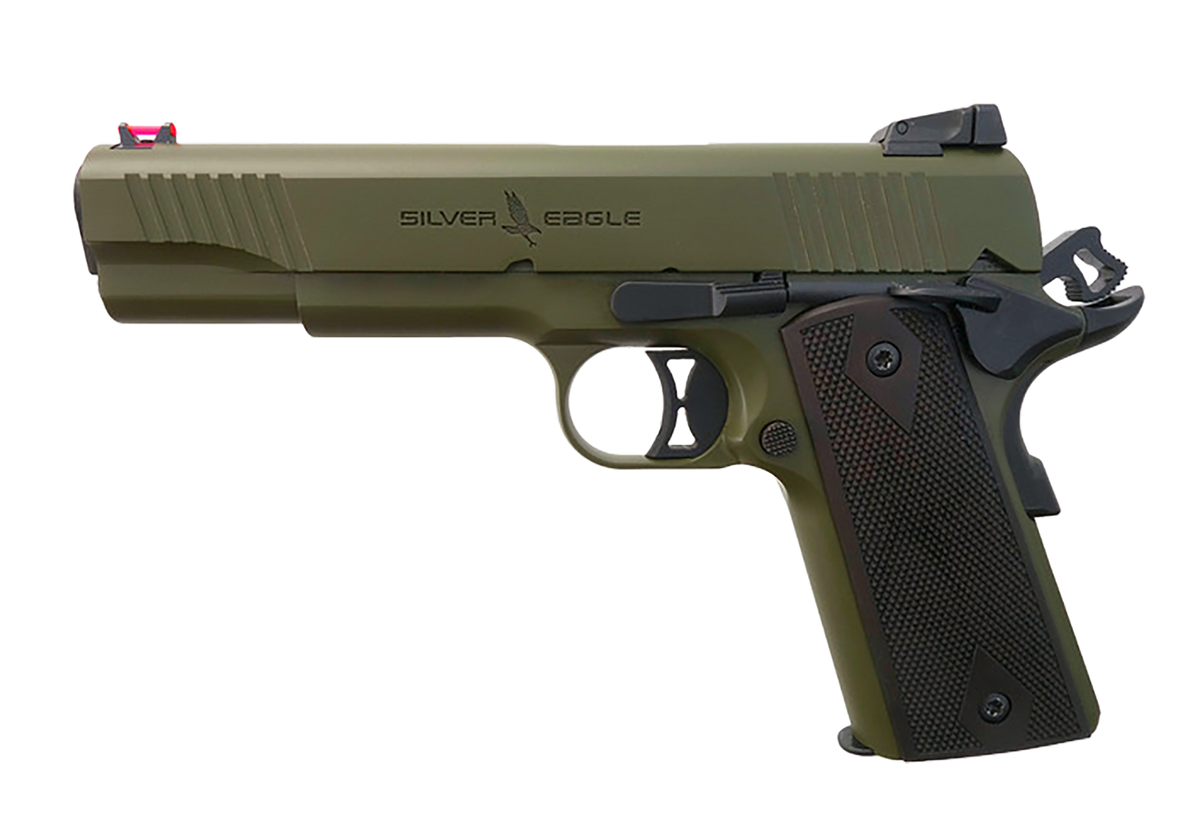 T R Imports 1911 45 ACP 5" 7+1 Semi-Auto Pistol - Green Cerakote, Walnut Grips