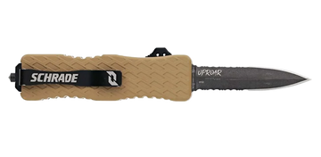 Schrade Uproar Tactical D/A OTF 3" Dagger Part Serrated Black Oxide D2 FDE Aluminum